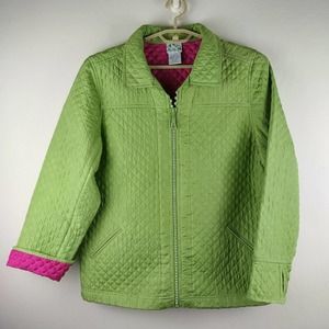 Quacker Factory green Quilted Silk Sparkle & Shine Zip Front Jacket